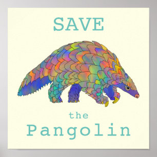 Save Pangolin Endangered Animal Colourful Green Poster