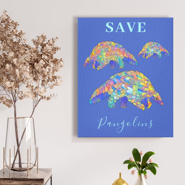 Save Pangolins Colourful Animal Art Blue Canvas Print (Save pangolins colorful animal art blue canvas unique original artwork by artist Catherine Sweetman )