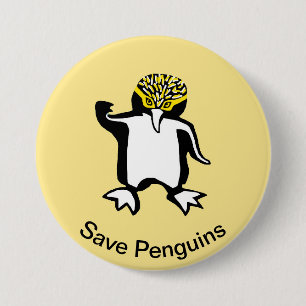 Save PENGUINS -Endangered animal graphic - Yellow 7.5 Cm Round Badge