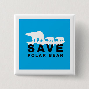 Save Polar Bear 15 Cm Square Badge