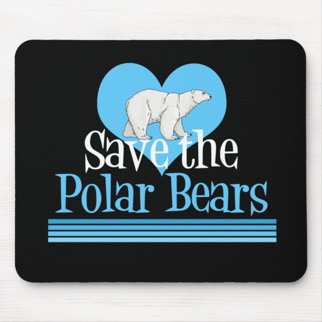 Save Polar Bears Cute Black Blue Mouse Mat (Front)