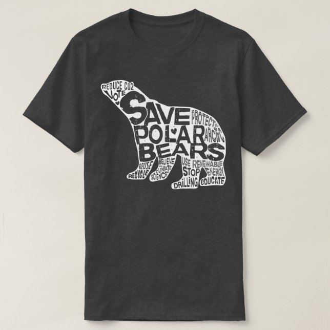 Save Polar Bears Words in Silhouette T-Shirt (Design Front)