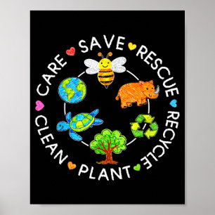 Save rescue recycle clean crayon kids earth day poster
