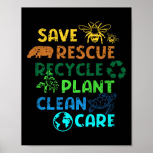 Save Rescue Recycle Planet Climate Change Funny Ea Poster