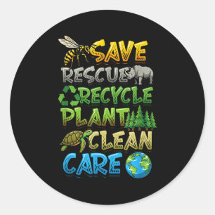 Save rescue recycle plant clean care earth day classic round sticker