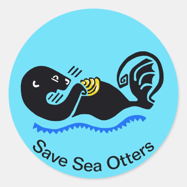 Save Sea OTTERS  - Nature -  Wildlife - Blue  Classic Round Sticker (Front)