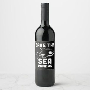 Save Sea Pandas Orca Whale, Marine Biology Gifts Wine Label