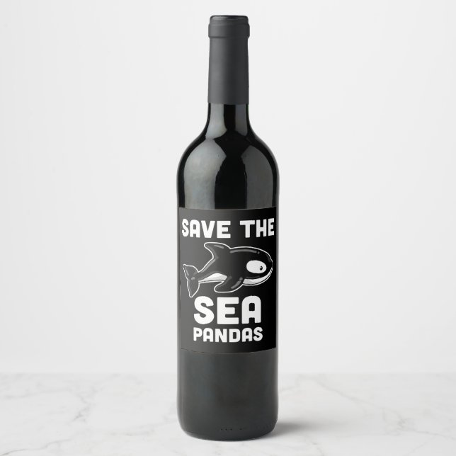 Save  Sea Pandas  Orca Whale, Marine Biology Gifts Wine Label (Front)