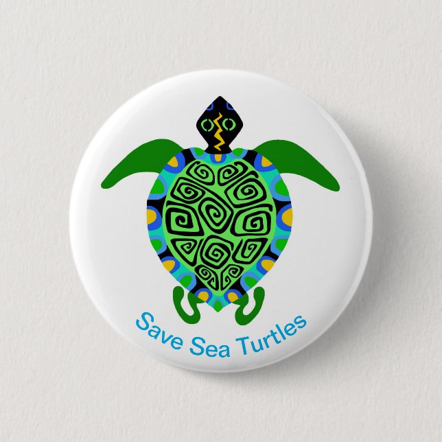 Save Sea TURTLES -Endangered animal graphic - 6 Cm Round Badge (Front)