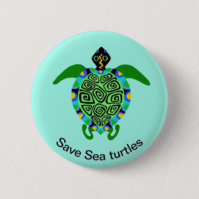 Save SEA TURTLES - Wildlife - Ocean Aqua  6 Cm Round Badge (Front)