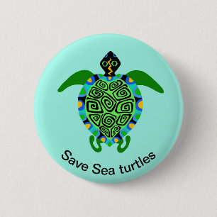 Save SEA TURTLES - Wildlife - Ocean Aqua 6 Cm Round Badge
