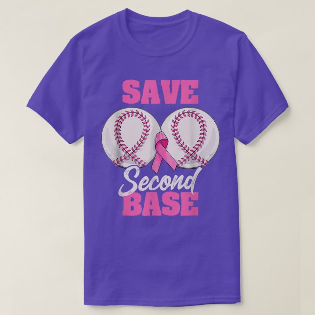 Save Second 2nd Base Funny Baseball Breast Cancer  T-Shirt (Design Front)