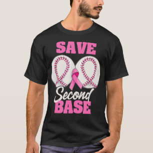 Save Second 2nd Base Funny Baseball Breast Cancer  T-Shirt