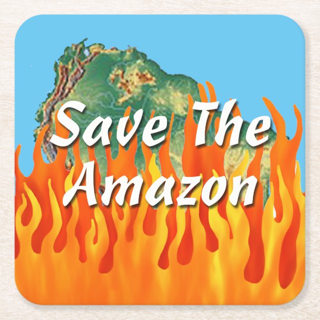 Save The Amazon Square Paper Coaster (Front)