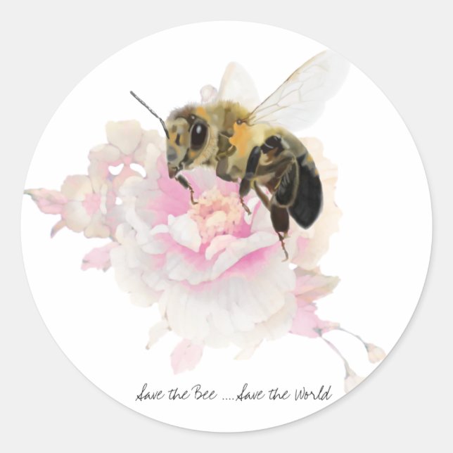 Save the Bee! Save the World! Pretty Bee Classic Round Sticker (Front)