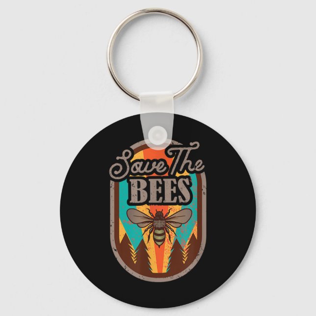 Save The Bees Beekeeper Environmental Protection _ Key Ring (Front)