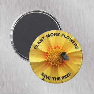 Save the Bees Bumblebee on Yellow Dahlia Flower Magnet