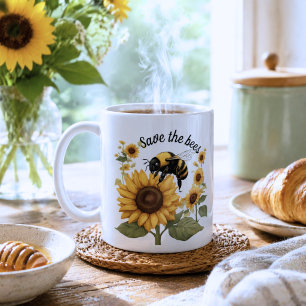 Save the Bees Bumblebee & Sunflowers Coffee Mug