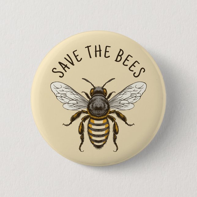 Save the bees button with honey bee (Front)