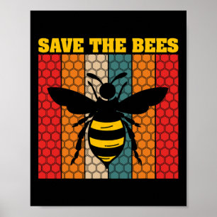 Save The Bees Earth Day Retro Vintage Climate Chan Poster