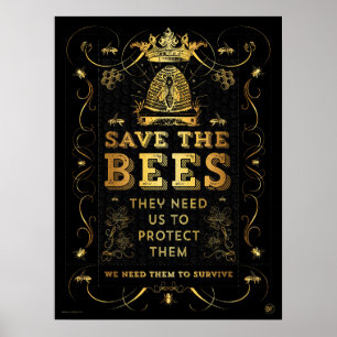 SAVE THE BEES! FAUX GOLD POSTER
