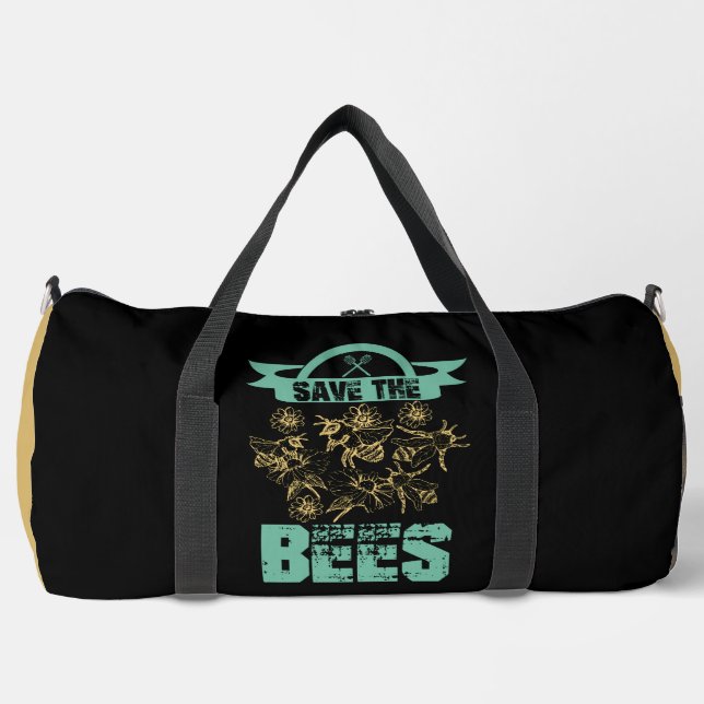 Save The Bees Floral Graphic Duffle Bag (Front)