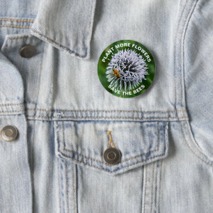 Save the Bees Globe Thistle Floral 6 Cm Round Badge
