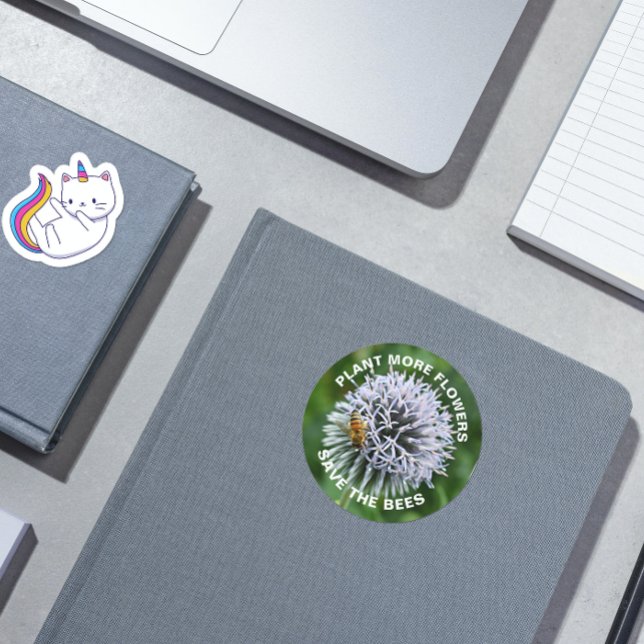 Save the Bees Globe Thistle Floral Classic Round Sticker (In Situ Book)