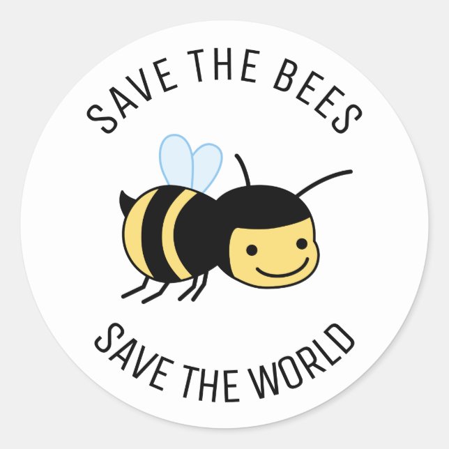 Save the Bees, Happy Little Bee Classic Round Sticker (Front)