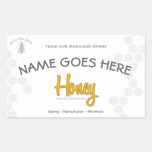 'Save The Bees' Honey Jar Custom Label (Front)