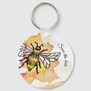 Save the bees keyring watercolour design