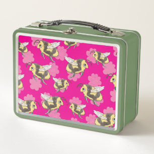 Save the Bees on Pink Floral background Metal Lunch Box