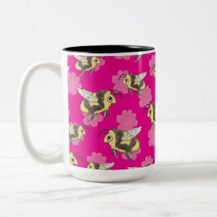 Save the bees on pink floral background Two-Tone coffee mug
