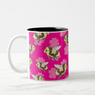 Save the bees on pink florals Two-Tone coffee mug