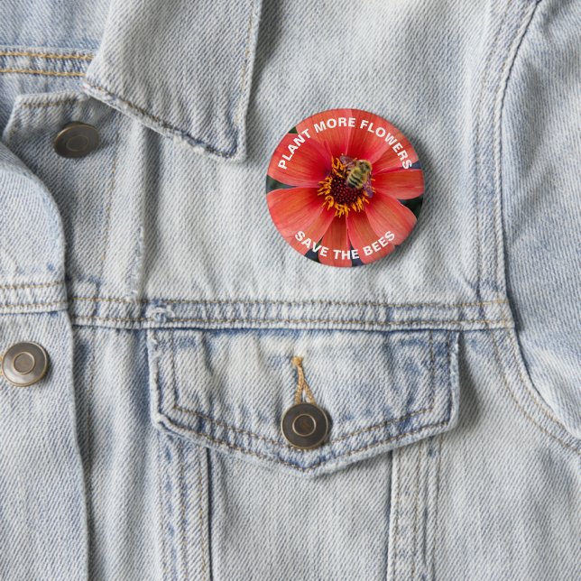 Save the Bees Orange Dahlia Floral 6 Cm Round Badge (In Situ)