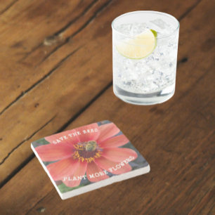 Save the Bees Orange Dahlia Floral Stone Coaster