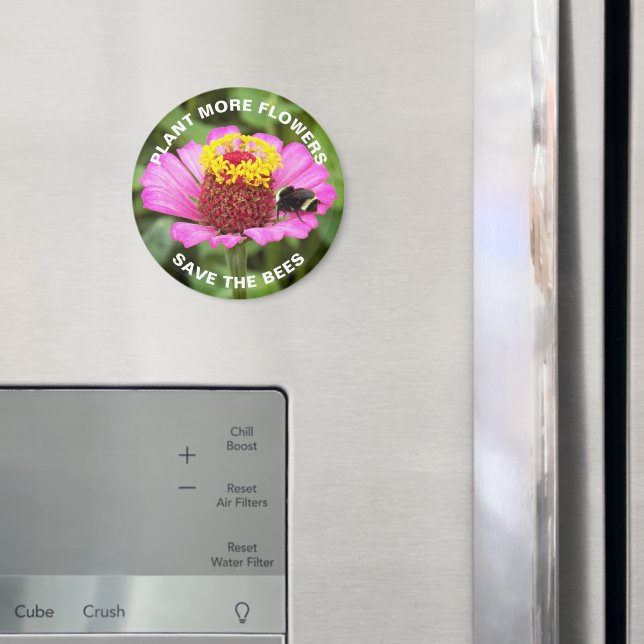 Save the Bees Pink Zinnia Floral Magnet (In Situ (Fridge))