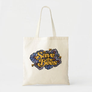 Save the Bees purple Daisy Flower Art Bee Love Tote Bag