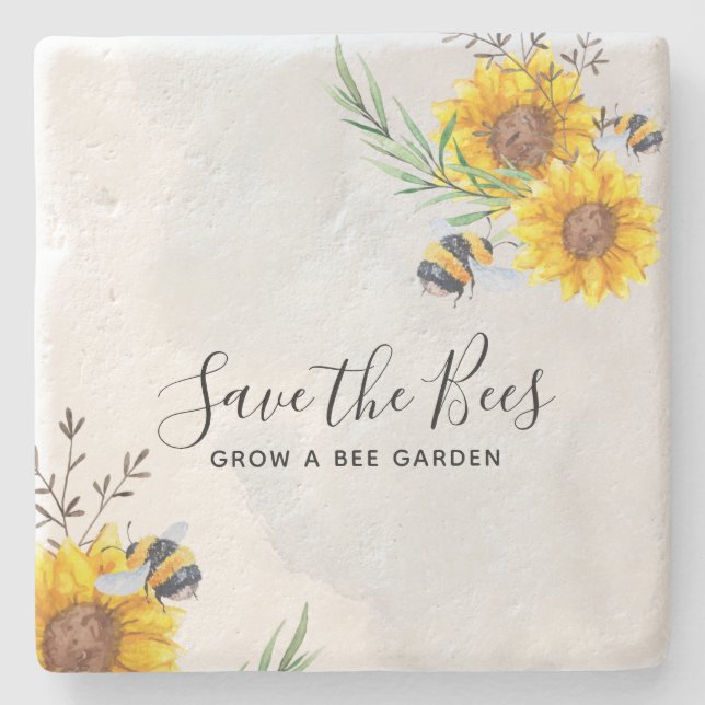 Save The Bees - Quotes, Slogans Sayings Sunflowers Stone Coaster (Front)