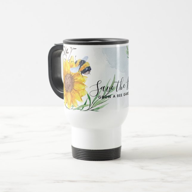Save The Bees - Quotes, Slogans Sayings Sunflowers Travel Mug (Front Left)