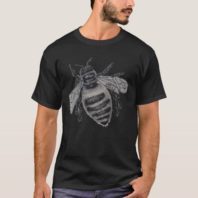 Save the Bees: Realistic Hand-Drawn Honey Bee Art T-Shirt (Front)
