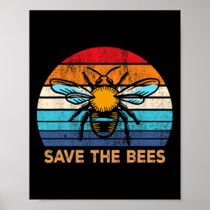 Save The Bees Retro Vintage Climate Change Earth D Poster