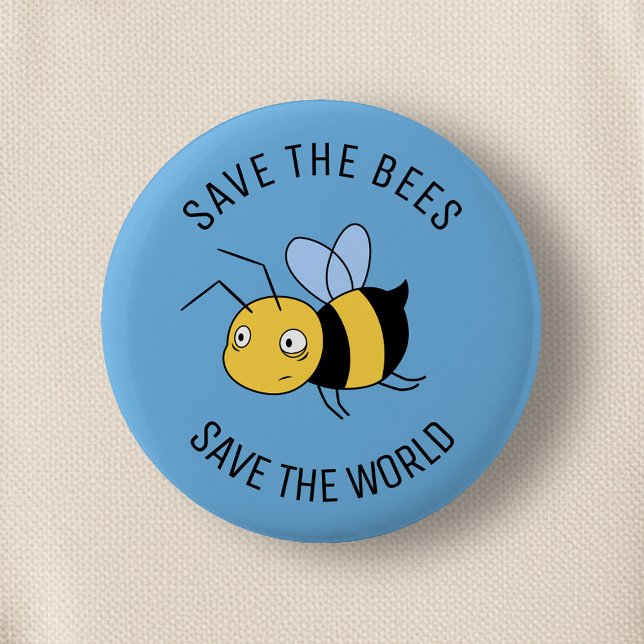 Save the Bees, Tired Worker Bee on Blue 6 Cm Round Badge (Creator Uploaded)