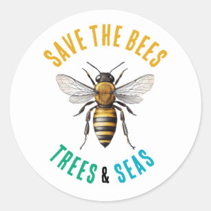 Save the Bees Trees and Seas Classic Round Sticker