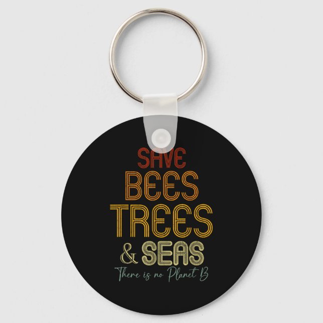 Save The Bees Trees And Seas There Is No Planet B  Key Ring (Front)