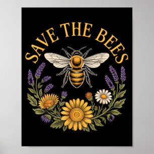 Save the bees vintage bee sunflower lavender poster