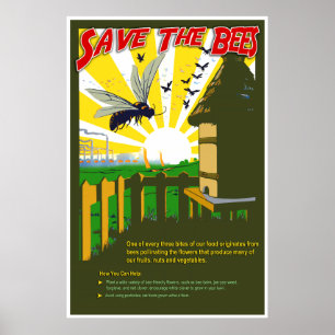 Save The Bees - Vintage Style Poster