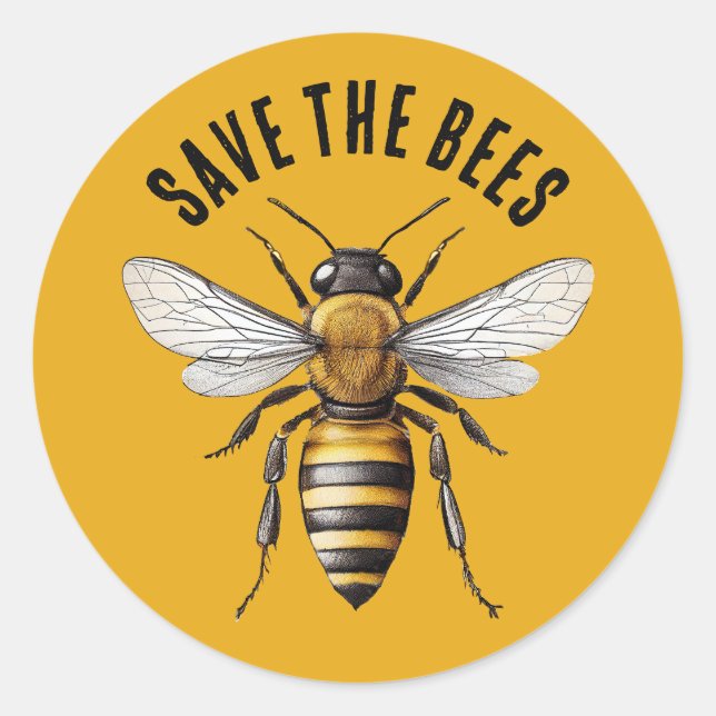 Save the Bees Yellow Classic Round Sticker (Front)