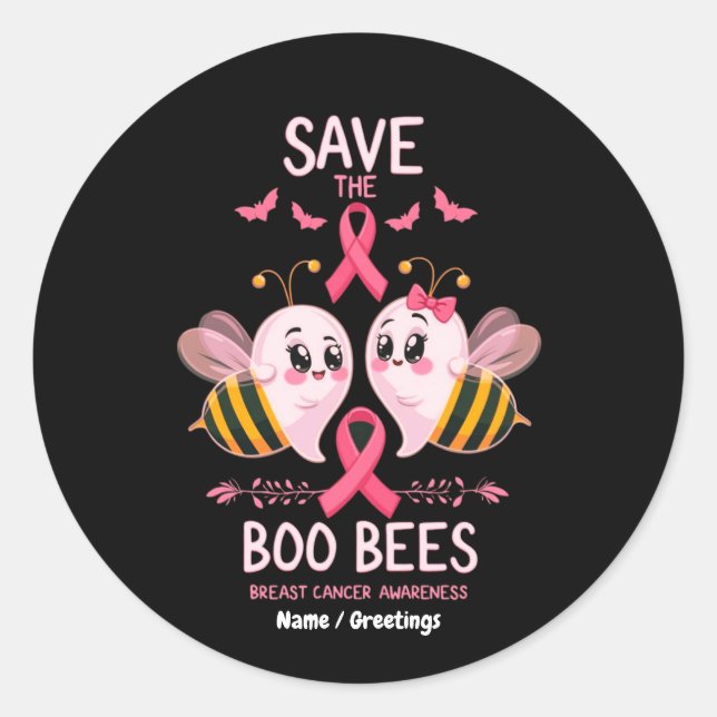 Save The Boo Bees Breast Cancer Women Halloween  Classic Round Sticker (Front)