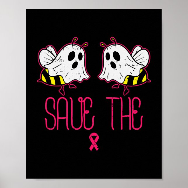 Save The Boo Bees Funny Halloween Breast Cancer Aw Poster (Front)